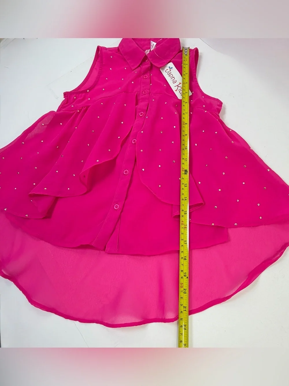 Japna Kids Hot Pink Rhinestone Sheer High Low Tunic Blouse Size 8 NWT